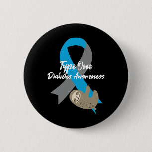 Badge Rond 5 Cm Type Un Connaissance du diabète Fun Sloth et Ruban