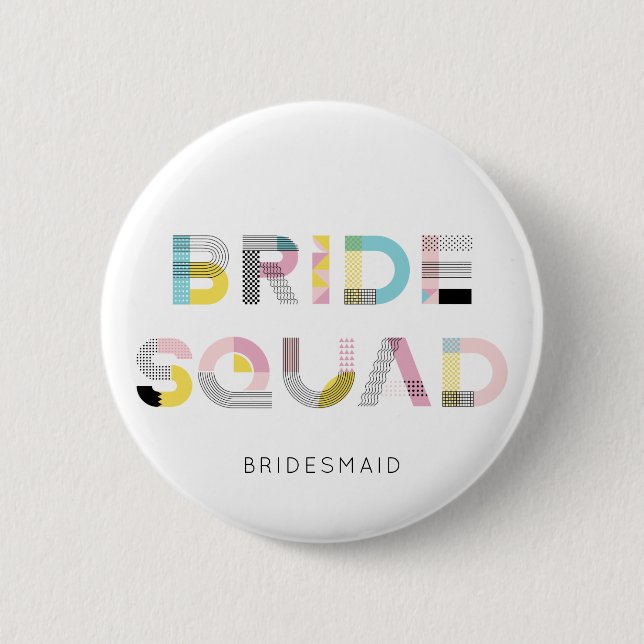 Badge Rond 5 Cm Typographie Motif colorée Équipe de mariées modern (Devant)