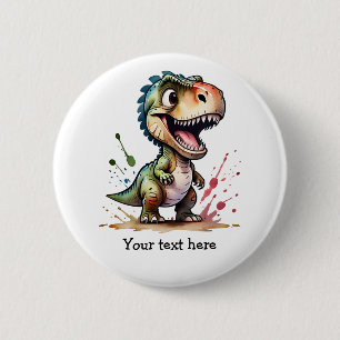 Badge Rond 5 Cm Tyrannosaurus Rex Aquarelle Éclaboussure Personnal