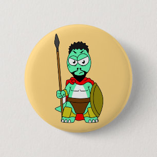 Badge Rond 5 Cm Tyrannosaurus Rex Habillé Comme Leonidas.