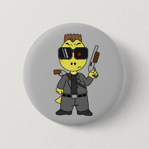 Badge Rond 5 Cm Tyrannosaurus Rex Habillé Comme Terminator.