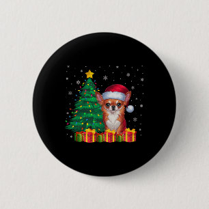 Badge Rond 5 Cm Ugly Chihuahua Santa Hat Feux de Noël