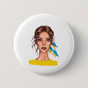 Badge Rond 5 Cm Ukrain Arrêter la guerre Cheveux Brown