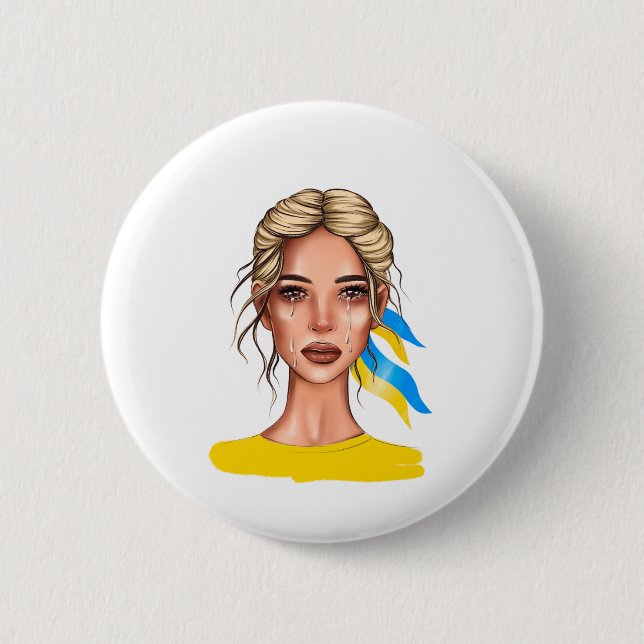 Badge Rond 5 Cm Ukrain Stop War Blonde (Devant)