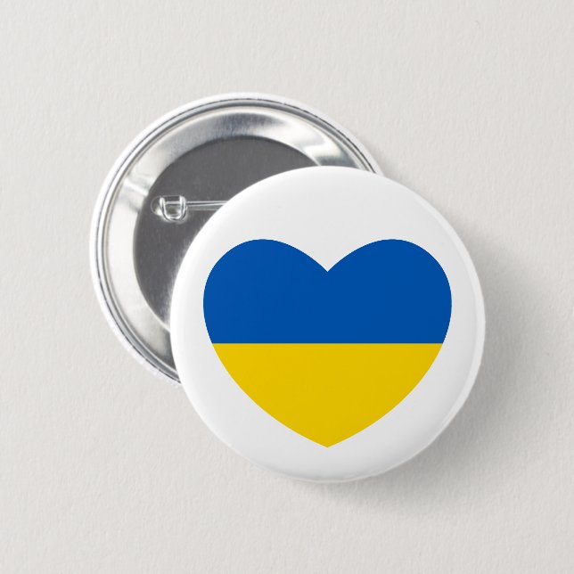 Badge Rond 5 Cm Ukraine Drapeau Bleu Coeur Jaune (Devant & derrière)