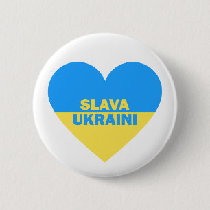 Badge Rond 5 Cm Ukraine Drapeau Coeur Slava Ukraini