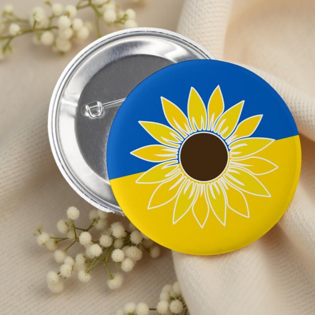 Badge Rond 5 Cm Ukraine Drapeau Tournesol Jaune Fleur nationale (Créateur téléchargé)
