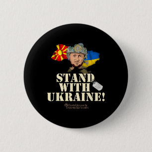 Badge Rond 5 Cm Ukraine Macédoine du Nord Zelensky Soutenez l'Ukra