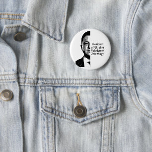 Badge Rond 5 Cm Ukraine Président Zelenskyy Half Portrait B&W