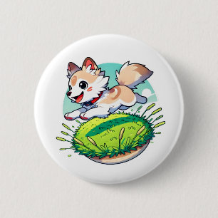 Badge Rond 5 Cm Un adorable loup-petit sautant dans un champ