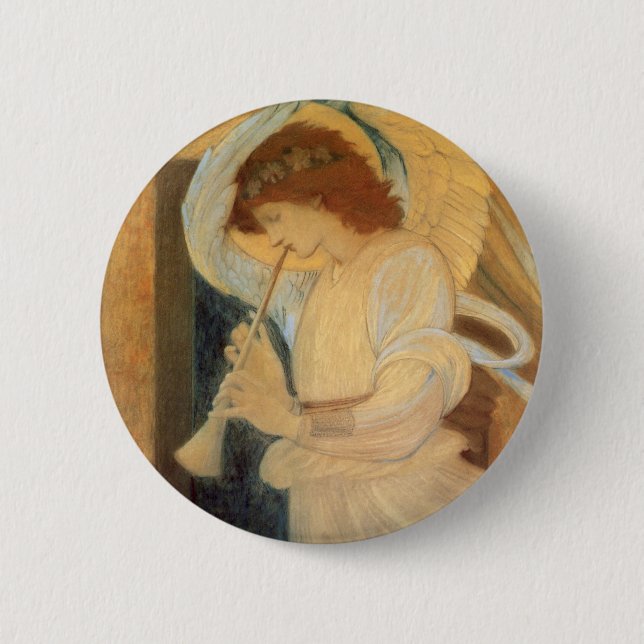 Badge Rond 5 Cm Un ange joue à Flageolet par Burne Jones (Devant)