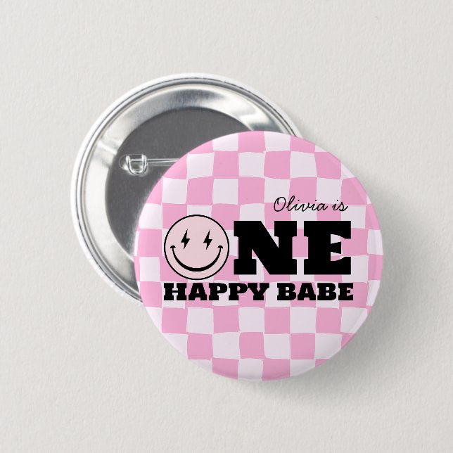 Badge Rond 5 Cm Un bon bébé rose À damiers anniversaire (Devant & derrière)