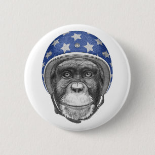 Badge Rond 5 Cm Un cavalier de moto de chimpanzé