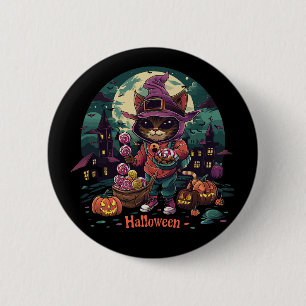 Badge Rond 5 Cm un chat avec une corbeille de fleurs et un chat av