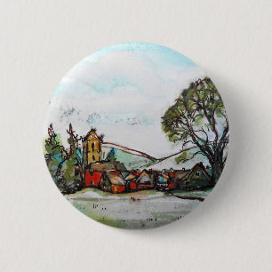 Badge Rond 5 Cm Un croquis du village britannique idyllique