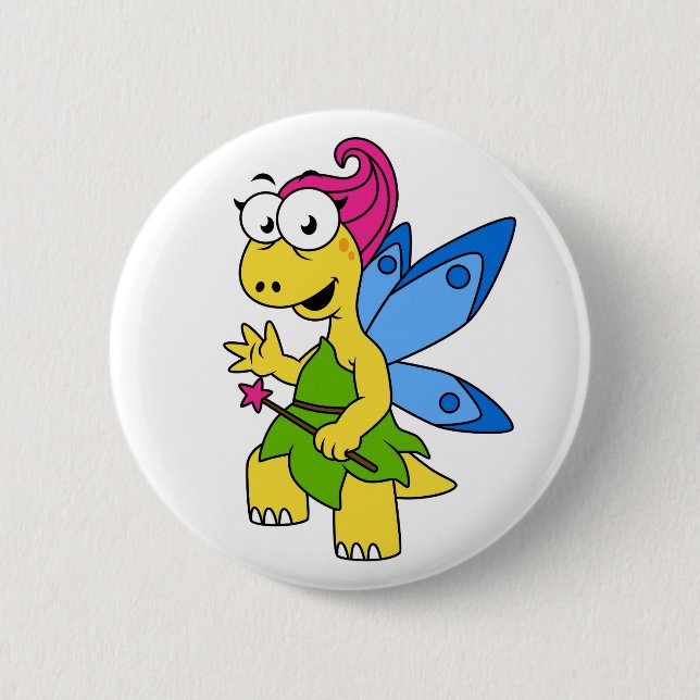 Badge Rond 5 Cm Un Dessin Fairysaur Dinosaur. (Devant)