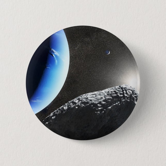 Badge Rond 5 Cm Un Hippocamp de la minuscule lune de Neptune. (Devant)