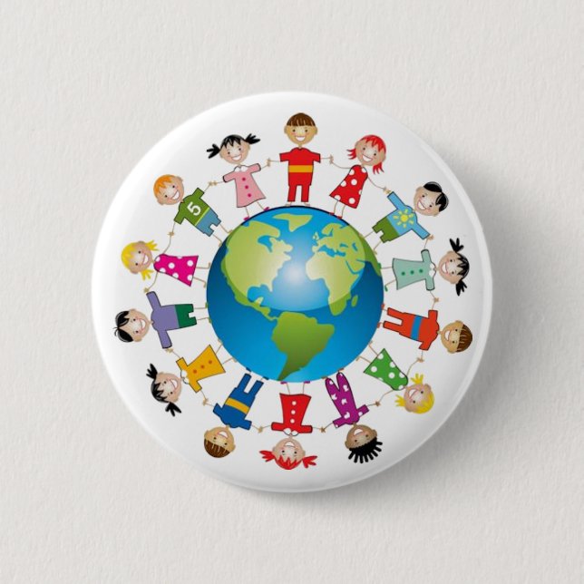 Badge Rond 5 Cm Un Monde Button Pin Unité Joyeux Enfants (Devant)