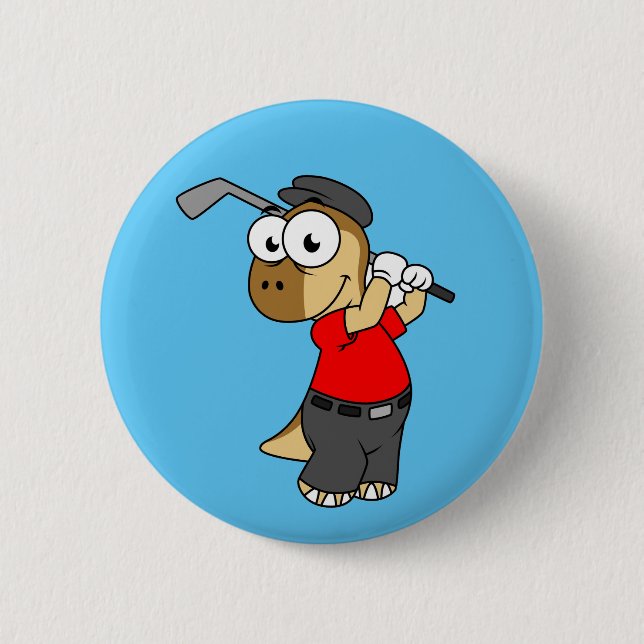 Badge Rond 5 Cm Un Pachycéphalosaure Dinosaure Jouer Golf. (Devant)