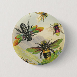 Badge Rond 5 Cm Une bande de beau bouton d'abeilles