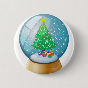 Badge Rond 5 Cm Une boule de cristal avec un arbre de Noël