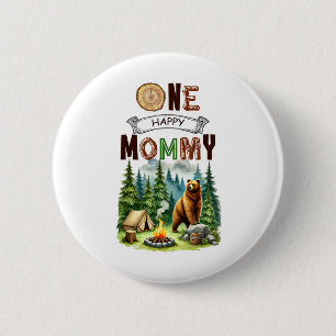 Badge Rond 5 Cm Une joyeuse maman campeuse premier anniversaire ou