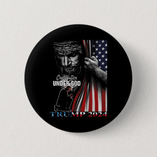 Badge Rond 5 Cm Une nation sous Dieu Trump 2024 Dieu drapeau améri