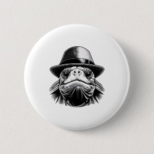 Badge Rond 5 Cm Une tortue avec un casquette, un look classique