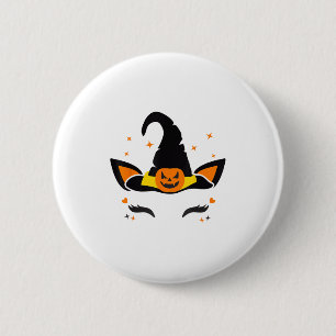 Badge Rond 5 Cm Unicorn Face Eyelashes Sorcière Citrouille Horreur