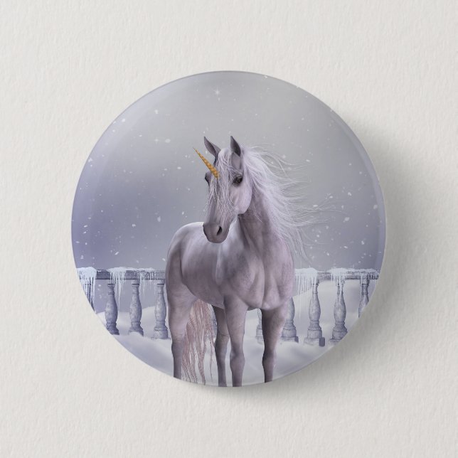 Badge Rond 5 Cm Unicorne dans la neige (Devant)