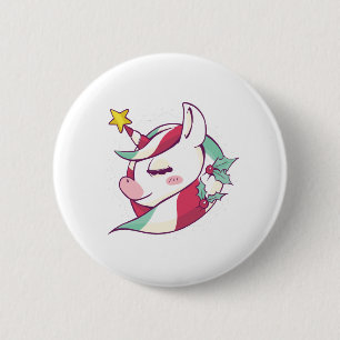 Badge Rond 5 Cm Unicorne de Noël