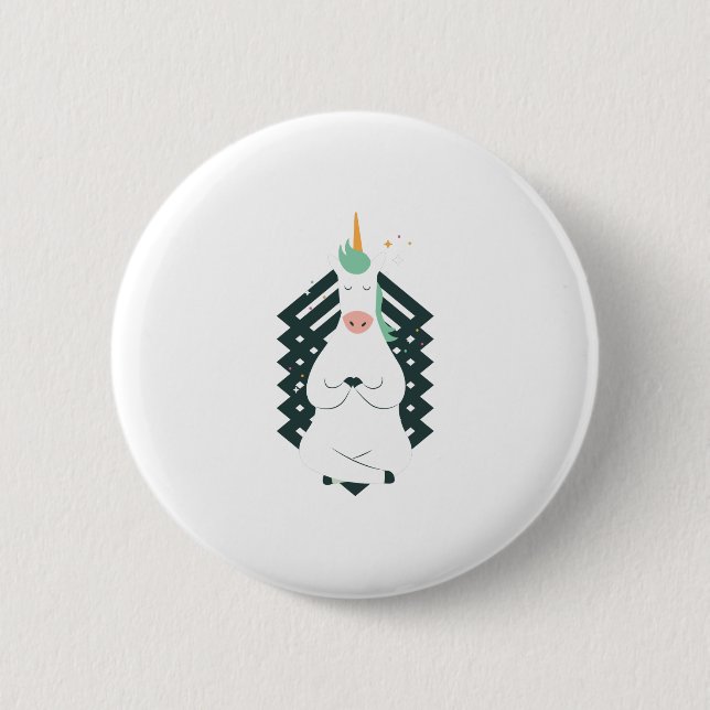 Badge Rond 5 Cm Unicorne en Pose de Yoga (Devant)
