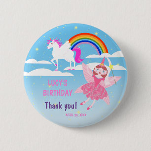 Badge Rond 5 Cm Unicorne et Fairy Magie fête d'anniversaire
