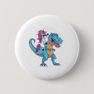 Badge Rond 5 Cm Unicorne et T-Rex