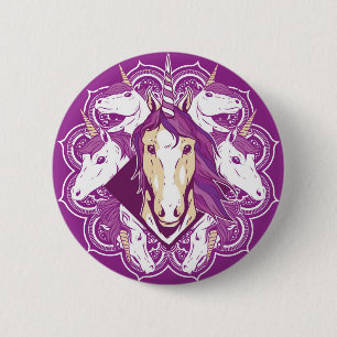 Badge Rond 5 Cm Unicorne pourpre Mandala