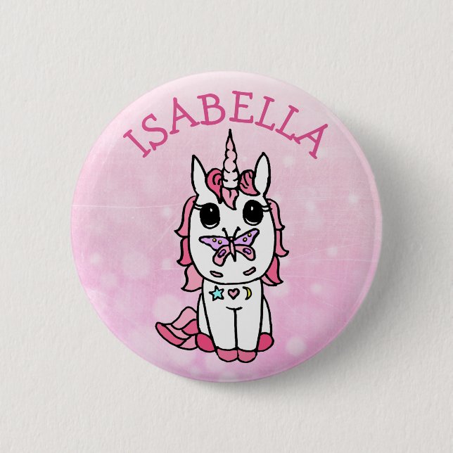 Badge Rond 5 Cm Unicorne rose personnalisée (Devant)