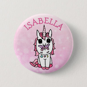 Badge Rond 5 Cm Unicorne rose personnalisée