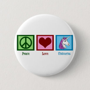 Badge Rond 5 Cm Unicornes Peace Love