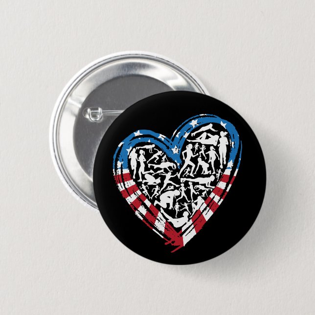 Badge Rond 5 Cm USA Flag American Runner - Runt Heart (Devant & derrière)