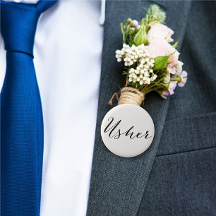 Badge Rond 5 Cm Usher Calligraphie Script Chic Mariage fête de mar