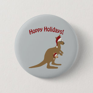 Badge Rond 5 Cm Vacances chanceuses ! Noël Kangaroo