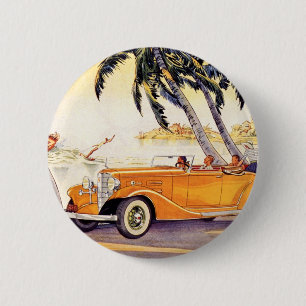Badge Rond 5 Cm Vacances vintage en voiture convertible