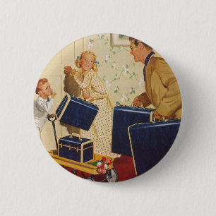 Badge Rond 5 Cm Vacances vintage, papa, Enfants et Valises