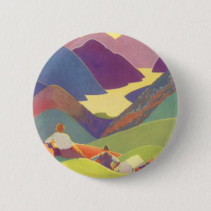 Badge Rond 5 Cm Vacances vintages en famille, Pique-nique dans les