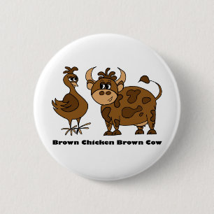 Badge Rond 5 Cm Vache Brown à brun de poulet - bouton