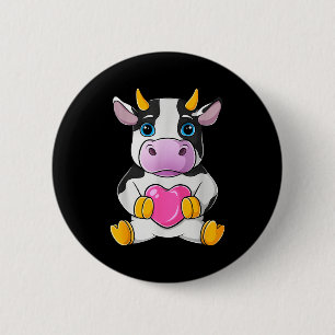 Badge Rond 5 Cm Vache Cœur Mignon Saint-Valentin Ferme Animal Femm
