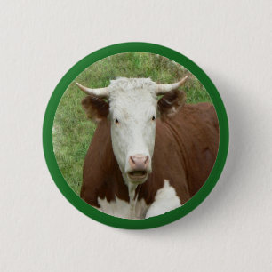 Badge Rond 5 Cm Vache dans le bouton arrière-épingle de l'herbe