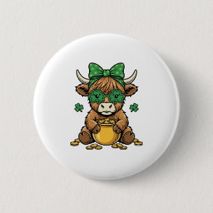 Badge Rond 5 Cm Vache des Highlands de la Saint-Patrick Pot d'or A