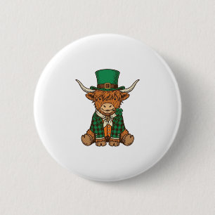 Badge Rond 5 Cm Vache des Highlands mignonne chemise vintage trèfl