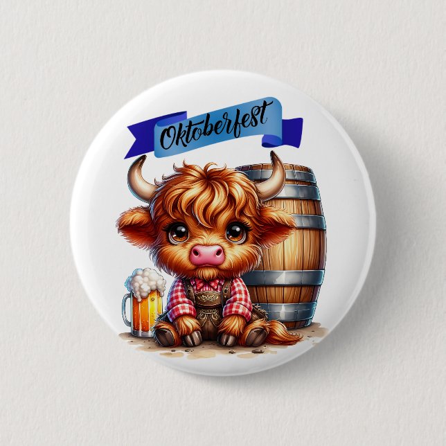 Badge Rond 5 Cm Vache Oktoberfest avec bière (Devant)